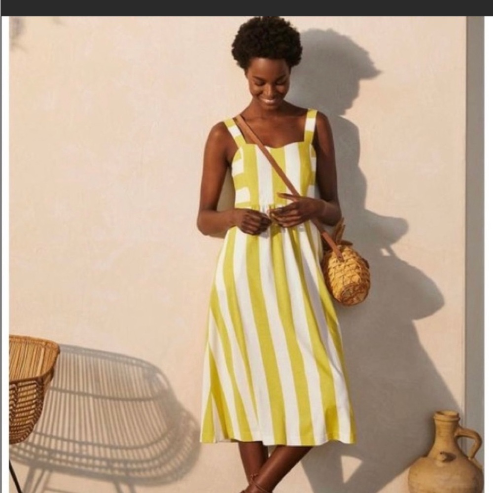 Citrus yellow stripe Boden summer dress, size 6P, worn once.